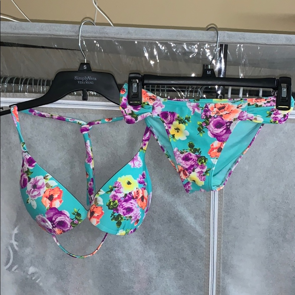 Teal Floral Bathing Suit Set